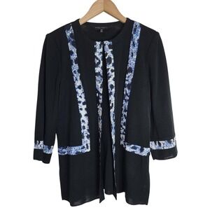 Ming Wang Sweater Jacket Women's Medium Cardigan Office Shoulder Pads Open Front